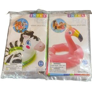 NEW Intex Animal Split Ring Pool Floats Lot Of 2 Zebra and Flamingo Ages 3-6